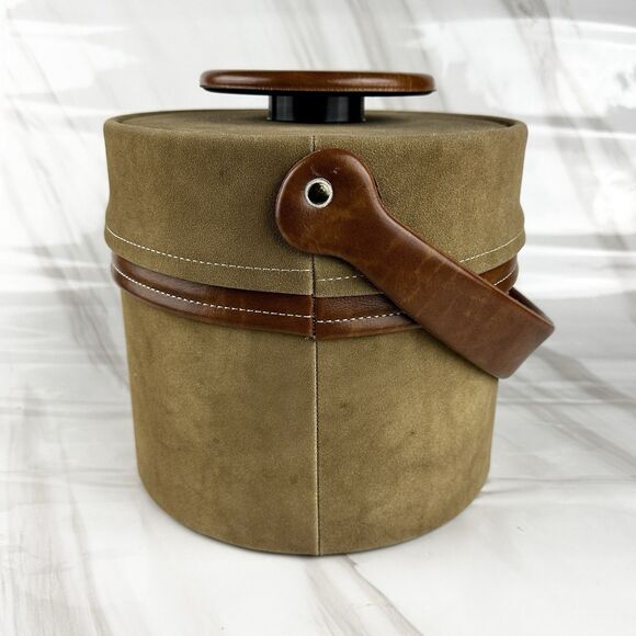 Vintage MCM Elmar Mfg Ice Bucket Brown Faux Suede & Vinyl - Picture 3 of 13
